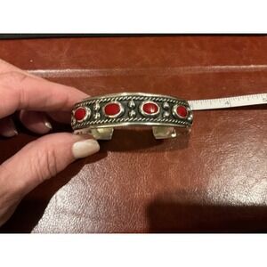 Tom Long TL 925 MEXICO‎ Sterling Silver Red Coral Cuff Bracelet